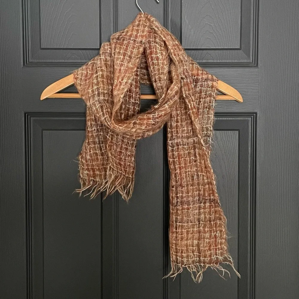 HIGHLANDS Vintage Mohair Wool Winter Scarf Made In Scotland Brown One Size